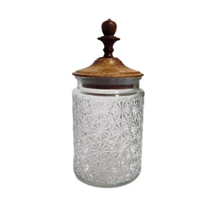 Relief Round Glass Jars Kitchen Grains Dry Goods Large Wide Mouth with Bamboo Lid Food Sealing Packaging