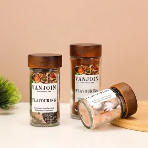 Resealable 50ml 90ml 120ml Round Salt and Pepper Glass Shaker Jar With Wooden Screw Lid for Garlic Salt Use