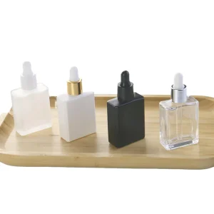 Reusable 10ml 15ml Matte Clear White Black Cosmetic Package Square Glass Essential Oil Bottle with Dropper