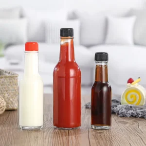 Reusable 150ml 5oz Clear Airtight Glass Woozy Pepper Sauce Dispenser with Screw Cap