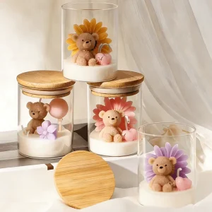 Reusable Bear Candle Glass Jar 6 Styles Multi-Scents Soy and Paraffin Wax Eco-Friendly 10-15 Hour Burn Time