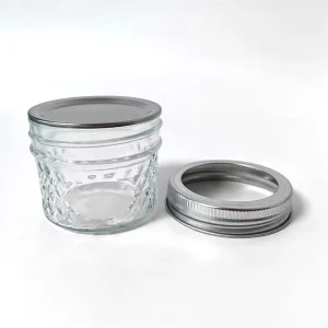 Reusable Diamond Glass Jam Jar with Airtight Metal Lid for Olive Oil, Cake, Baby Food and Snacks