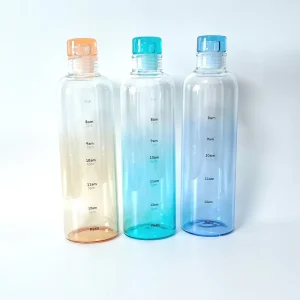 Reusable Drinking Glass Cups BPA Free Juice Water Bottle with Plastic Lids and Time Marker for Fitness Gym Outdoor