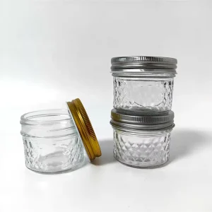Reusable Glass Canning Jar for Jam, Honey, Caviar, Pickles, Jellies, Mustard and Candy with Metal Split Lid