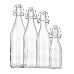 Reusable Glass Juice and Water Bottle 1000ml Flip Top