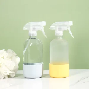 Reusable Glass Trigger Spray Bottle with Silicone Sleeve for Household Cleaning