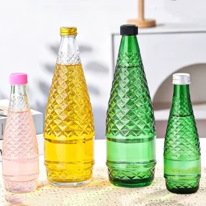 Reusable Transparent Green 250ml 750ml 8oz Mineral Water Cold Pressed Juice Drink Glass Beverage Bottles With Metal Lids