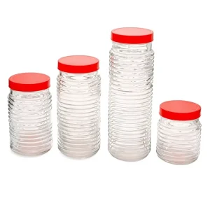 Ribbed Glass Storage Jars Bulk Clear Glass Containers with Lids for Food