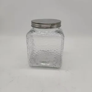 Ripple Texture Square Clear Glass Food Storage Jars for Kitchen