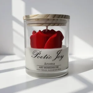 Romantic Exquisite Vegan Natural Soy Wax Rose Sculpture Glass Scented Candle for Valentine Gift Home Table Decor