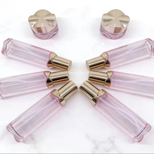 Romantic Pink Glass Cosmetic Containers Bottle 30g 120ml Elegant Skincare Packaging with Gold Accents