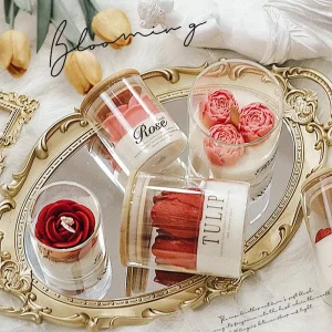 Rose and Tulip Scented Candle in Glass Jar Flower Shape Home Decoration for Women’s Day and Valentine’s Day