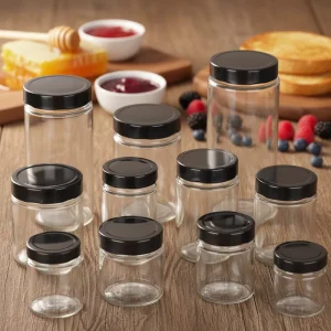 Round 106ml 212ml 314ml Wide Mouth Straight Side Glass Jar Round Ergo Food Glass Storage Jar Honey Jam Container Jars with Lid