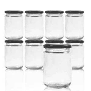 Round 12 oz Airtight Glass Jars With Black Metal Lid Canning Jars for Jam Honey Spices Arts and Gift Holder 1 Set