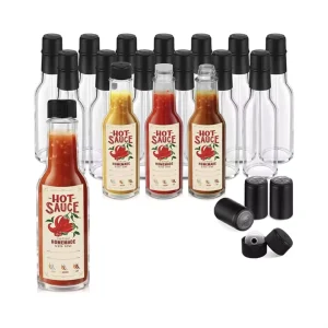 Round 3oz 5oz 8oz 150ml 250ml clear Woozy Chili Salsa Ketchup Hot Sauce Glass Bottle with Black Cap Bottle Shrink Seal