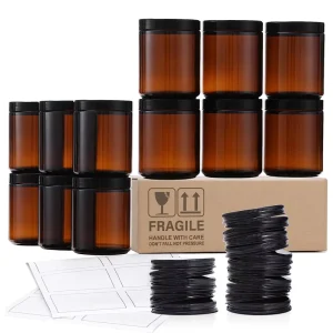 Round 8oz Amber Glass Candle Jar with Black Lid Empty 250ml Candle Making Storage Jar