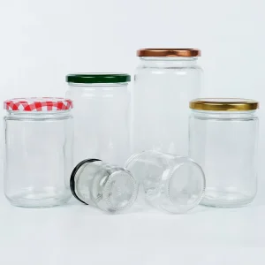Round Airtight Food Grade Glass Jars for Jam Jelly Honey with Metal Lid, Multiple Capacities