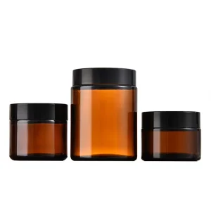Round Amber Skin Care Glass Jars, 5g 10g 15g 20g 30g 50g 100g, Screw Cap, Screen Printed and Hot Stamped, for Serum and Lotion