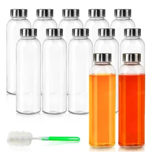 Round Beverage Clear Screw Cap 12oz 16oz 18oz Drink Glass Bottles Empty Milk Fruit Glass Juice Bottles 500ml With Cap