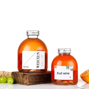 Round Beverage Glass Bottle 250ml 300ml 500ml with Lids for Fruit Wine Juice Kombucha Cold Brew Tea