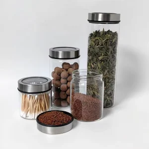 Round Borosilicate Glass Food Storage Jar with Airtight Lid for Honey Sugar Cereal and Oats