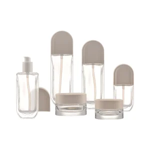 Round Cap Set Packaging Skin Care Bottle Face Cream clear Glass Bottle Container for Face Body Cream a Set of Packing