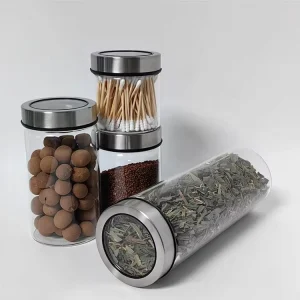 Round Clear Glass Food Canister with Metal Lid for Jam Honey Pasta and Seasoning