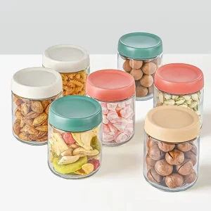 Round Clear Glass Food Jars 300 mL 500 mL with Plastic Caps for Candy and Snacks