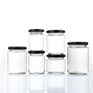Round Clear Glass Food Storage Jar with Metal Lid for Honey, Jam, Jelly, Pickles, and Sauce
