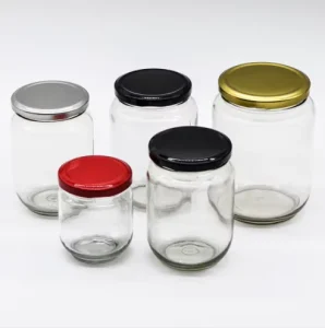 Round Clear Glass Jam and Canning Jar with Metal Lid, 100 ml, 200 ml, 300 ml, 800 ml, or 1000 ml