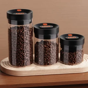 Round Clear Glass Jar Vacuum Sealed One Touch Air Release 400 Ml Refrigerator Safe Kitchen Storage