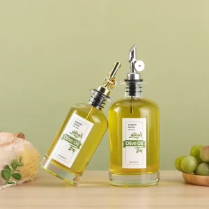 Round Clear Glass Vinegar Soy Sauce Cooking Oil Bottle 350ml and 500ml with Screw Lid