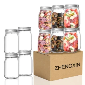 Round Clear Wide Mouth Mason Glass Jars 4oz 8oz 16oz with Lids