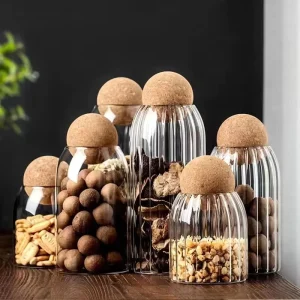 Round Cork-Sealed Glass Spice Jar for Food and Whole Grain Storage