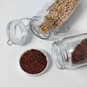 Round Cylindrical Airtight Glass Kitchen Canister with Clamp Lid for Food Storage and Preserving