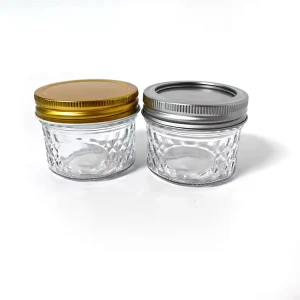Round Diamond Glass Mason Canning Jar Vintage Mini Honey Container with Aluminum Screw Cap
