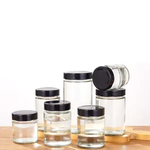 Round Empty Clear Glass Jars 100ml 200ml 380ml with Metal Lid and Wide Mouth for Jam Honey and Pickles