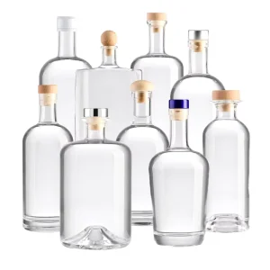 Round Empty Flint Glass Liquor, Wine, Gin, Whisky, Vodka, or Tequila Bottle with Cork Lid 500ml 750ml 1000ml