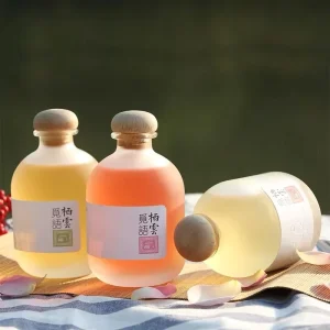Round Empty Glass Bottle 100ml 500ml for Vodka Beverage Juice with Cork