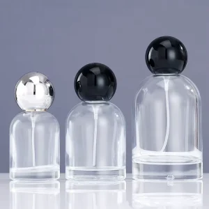 Round Empty Glass Crimp Neck Spray Perfume Bottle, 50ml, with Ball-Shaped Cap