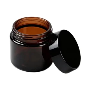Round Empty Reusable Mini Amber Glass Eye and Face Cream Jar with Black Lid