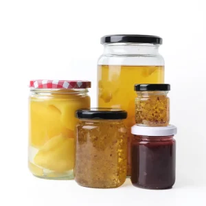Round Food Glass Jar with Black Lids for Jam, Honey, Jelly, and Pickles
