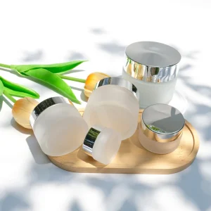 Round Frosted Glass Cream Jar 5g 10g 15g 30g 50g 100g with Silver Lid