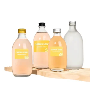 Round Glass Beverage Juice Bottle Soft Drink Ice Cold Fruit Tea Package Clear Empty With Metal Screw Cap 250ml 350ml 500ml