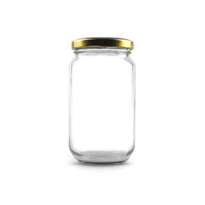 Round Glass Canning Jar 370ml Coconut Oil Honey Jam Pickle Sauce Food Container with Metal Lids