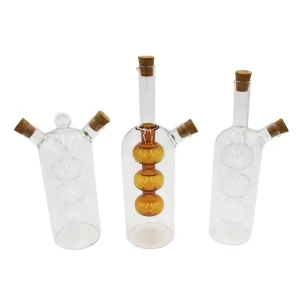 Round Glass Cooking Oil and Vinegar Bottles 2 in 1 Soy Sauce Vinegar Bottle for Kitchen Use Factory Manufacturer