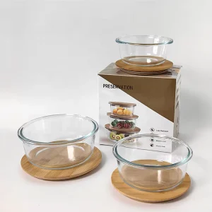 Round Glass Food Storage Containers with Bamboo Lids and Silicone Seals, Freezer and Oven Safe