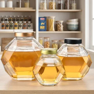 Round Glass Honey Jars with Wooden Lid Pump Sprayer Sealed Storage Jar for Jelly Sugar Cookie Snack Glass Bottle