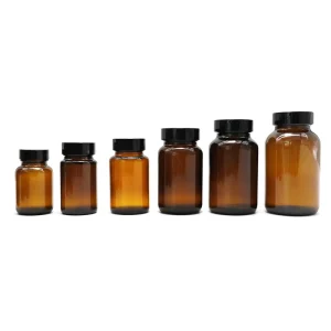 Round Glass Medicine Bottles with Caps for Tablets, Powders, and Capsules