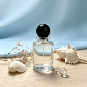 Round Glass Perfume Bottles with Black Caps, Silk Screen Printing and Pump Sprayer, 10ml 15ml 30ml 50ml 100ml